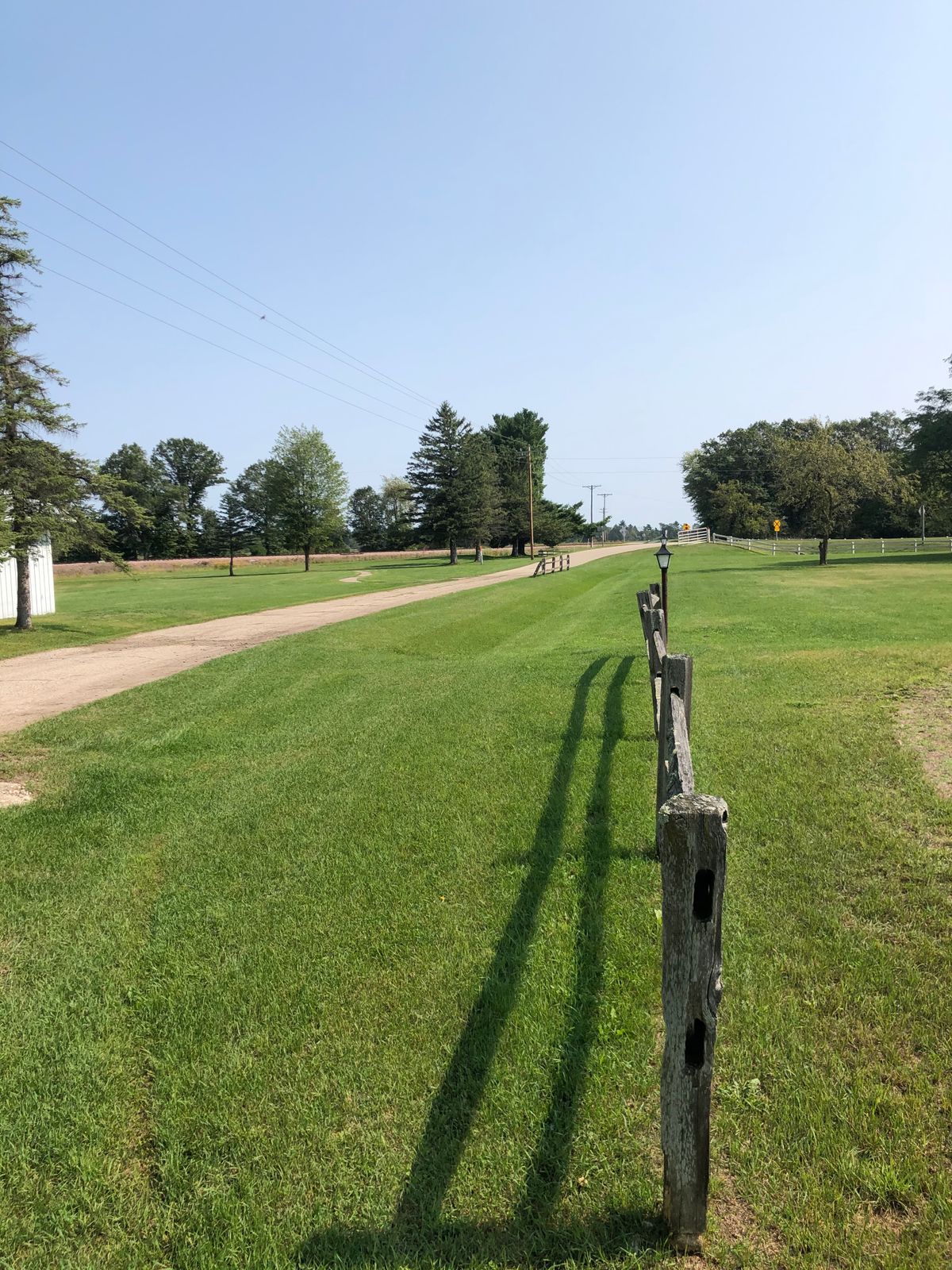 #1 Tee pad - basket surround by trees, OB sand traps - OB road and white fence