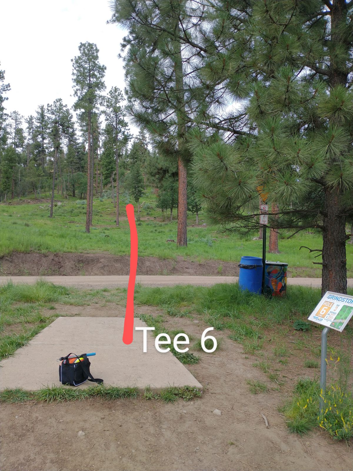 Tee 6, over the road and up the hill.
