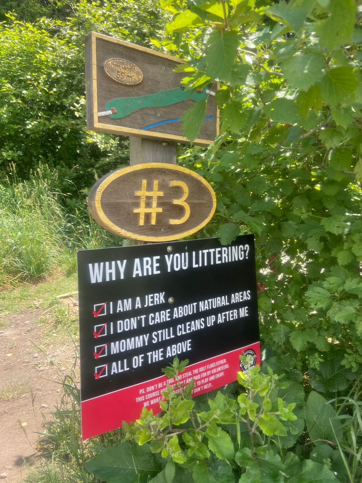 An old, since stolen sign and old tee signage.