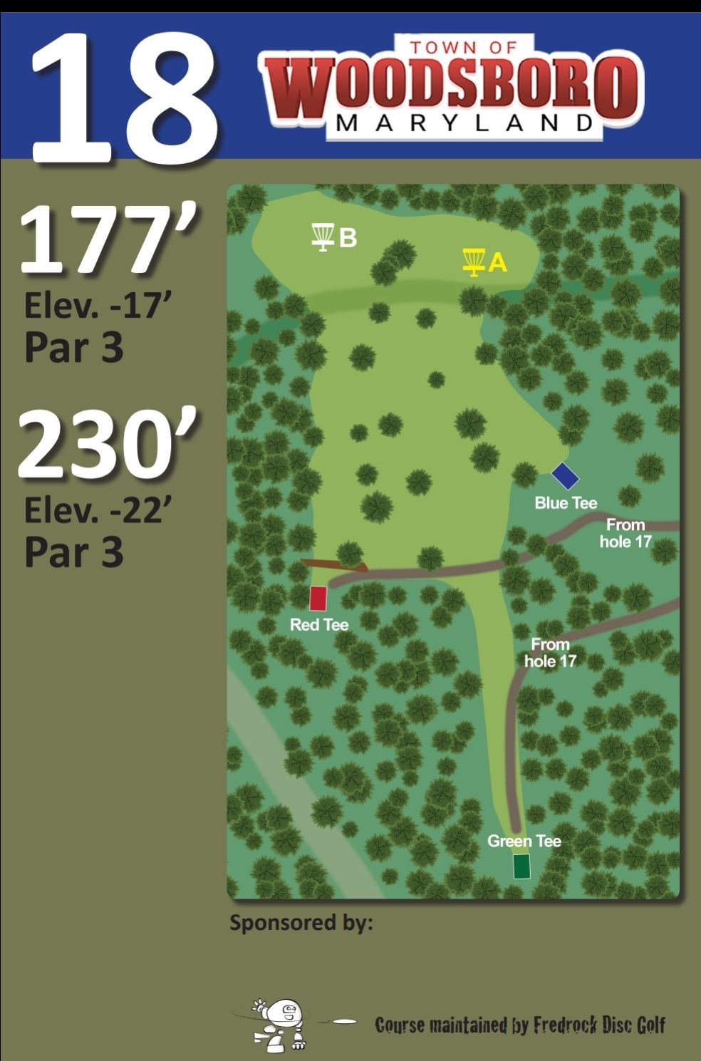 Hole 18 blue tee sign