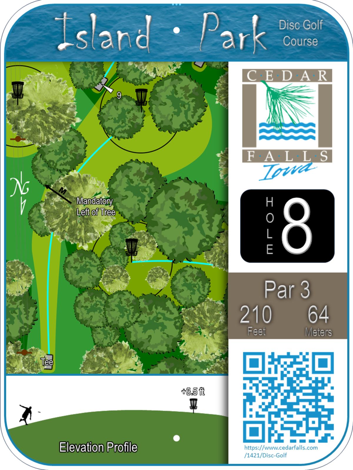 Hole 8 Tee Sign - Mandatory left of tree dogleg right up to the basket.