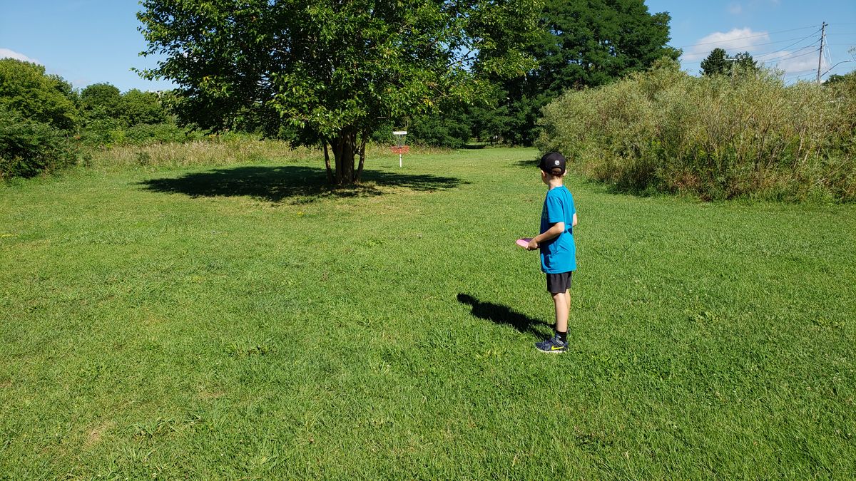 Approaching basket on Hole 1.