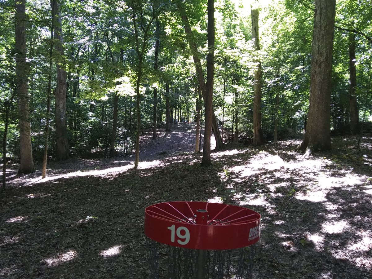 #19's red target looking back toward the tee.  Yellow target is left of the camera.