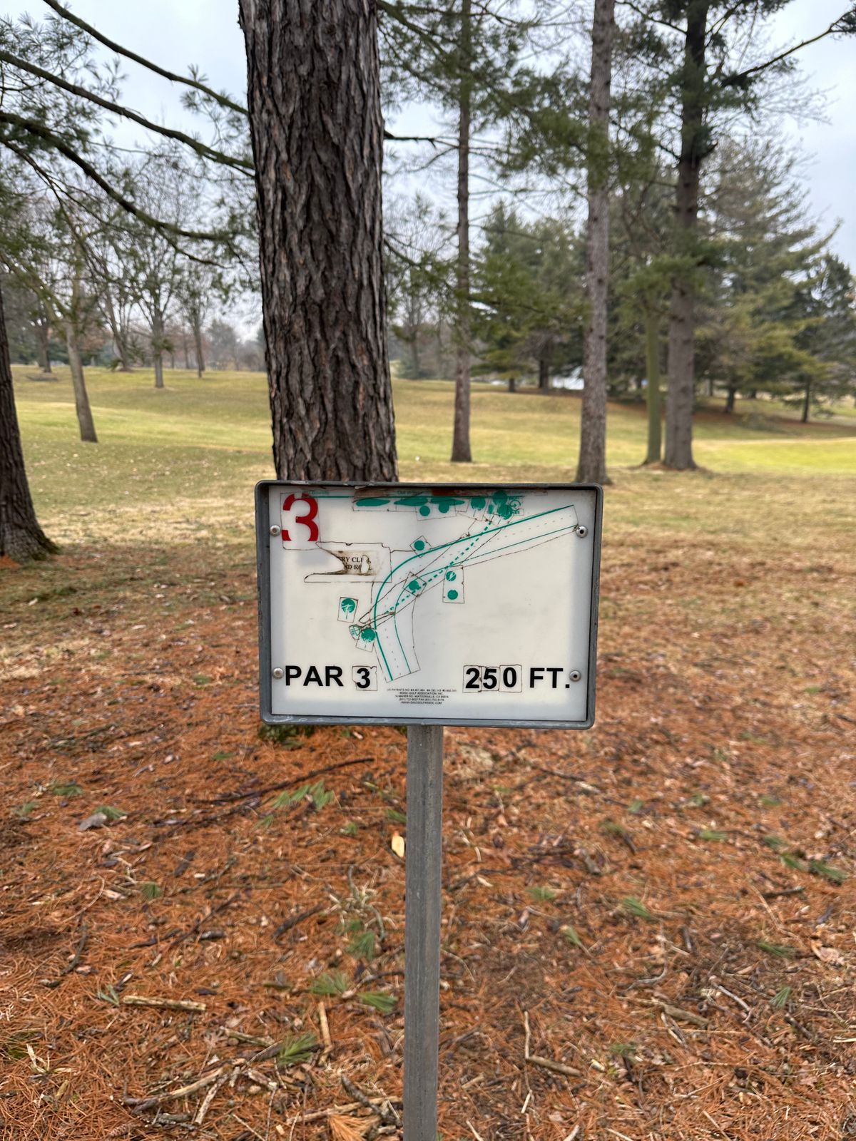 Hole #3 tee signs. All the signs are like this here and probably the thing most in need of a fix.