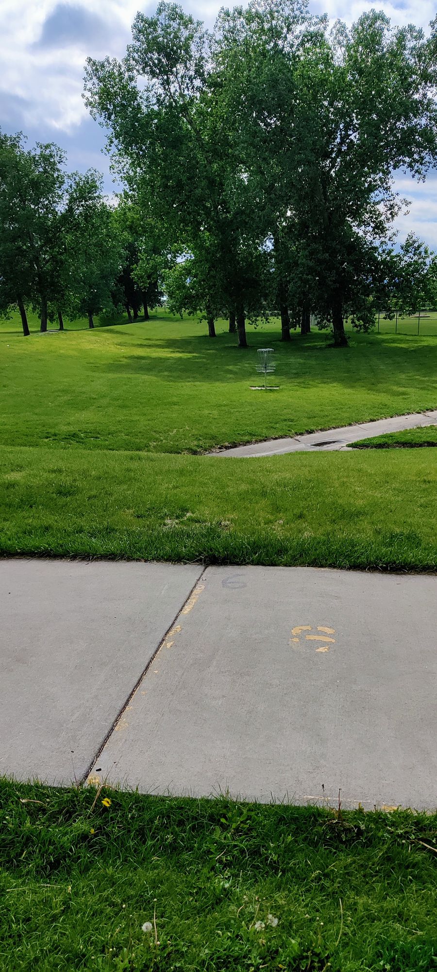 Hole 6 tee (par 4 - shoot the gap left of 5's basket)