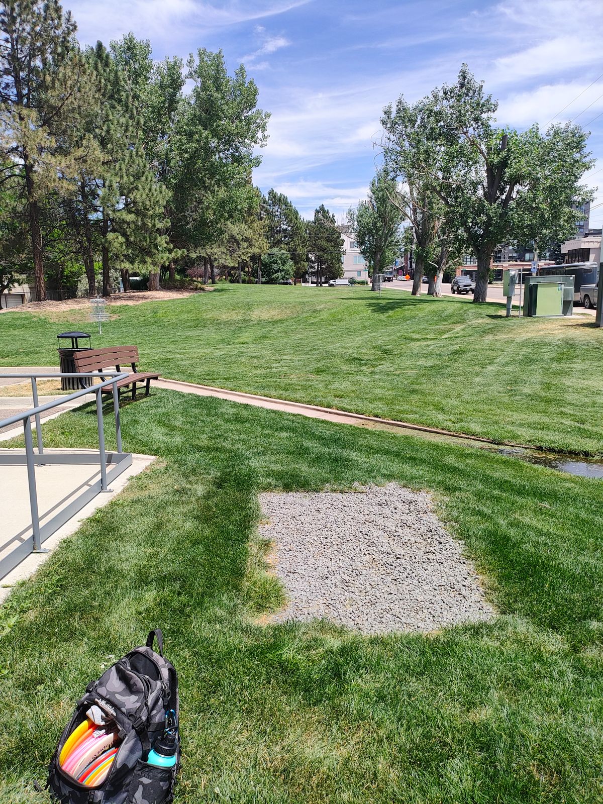Hole 1 Teepad, hole 5 basket on left