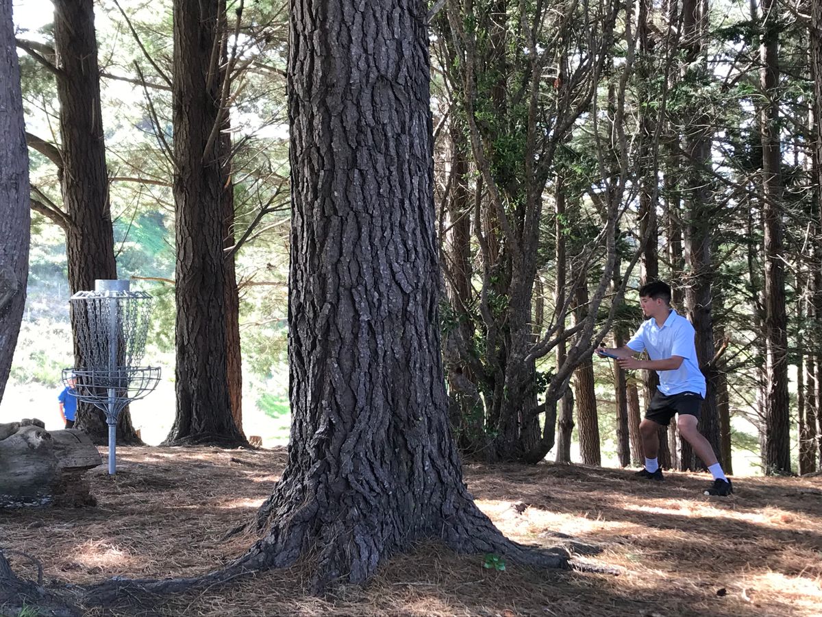 Jay Watkinson putting at the 2022 NZ Disc Golf National Championship.