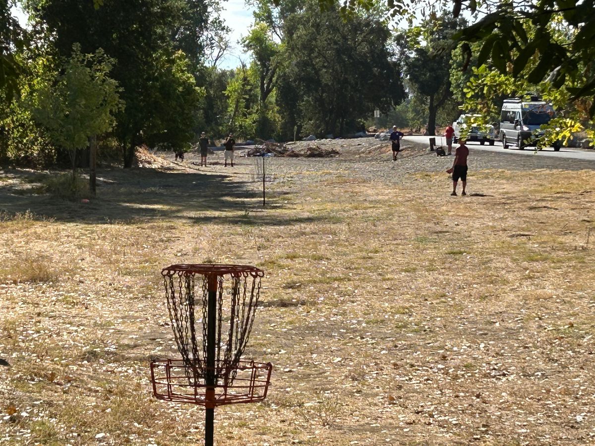 Hole 7 fairway showing a temp basket.
