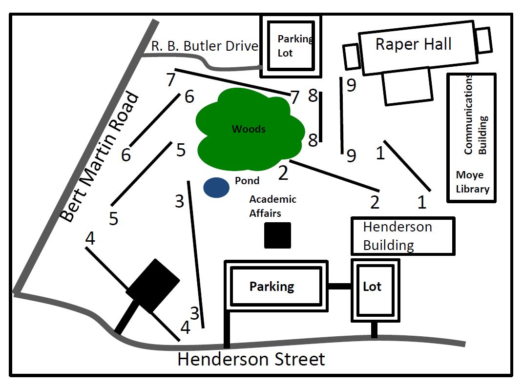 Original course layout. 9 holes, par 30, see next image for pars for each hole and original scorecard.