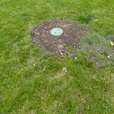 Irrigation cover over basket pin location.