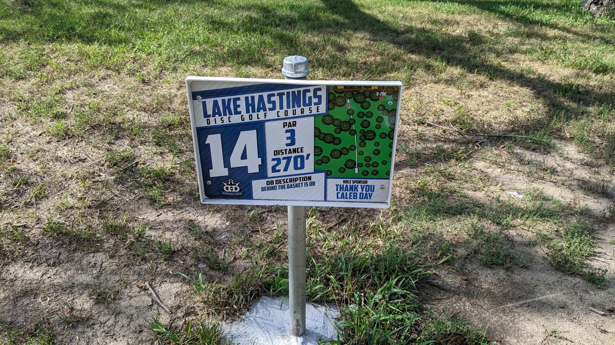 Tee sign Hole 14
