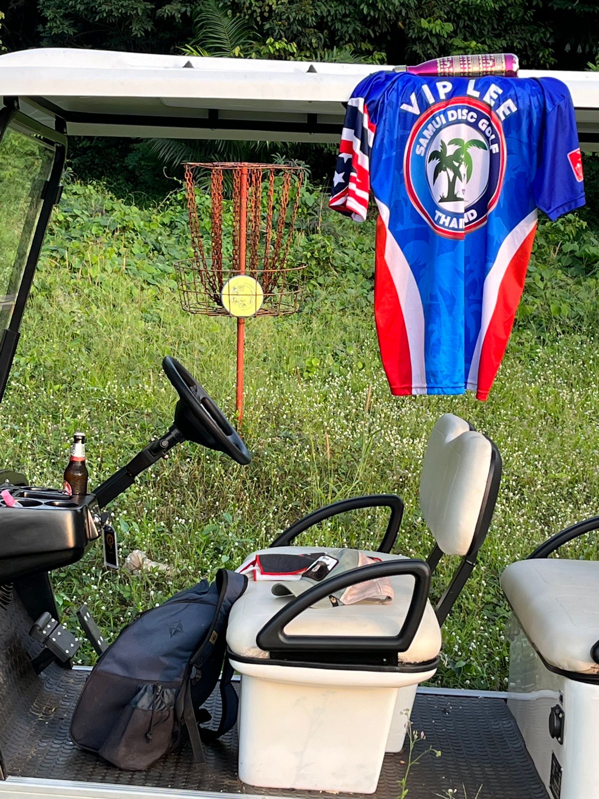 Hole 1. VIP package includes a golf cart.
