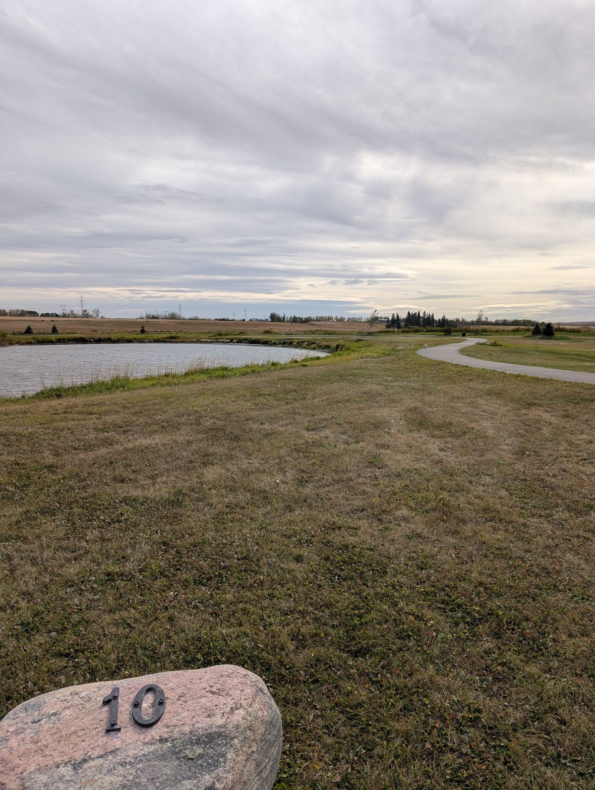 Hole 10. Over the water to the left, or the safer play is to go along the path (when it is clear to throw).