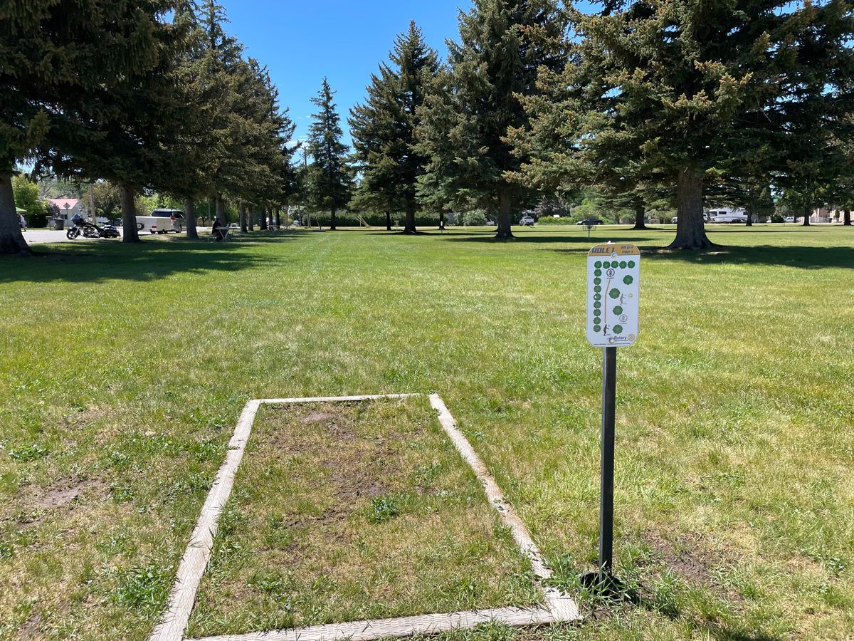 Hole 1 tee, just south of entrance on east side of park . The basket is in south east corner.