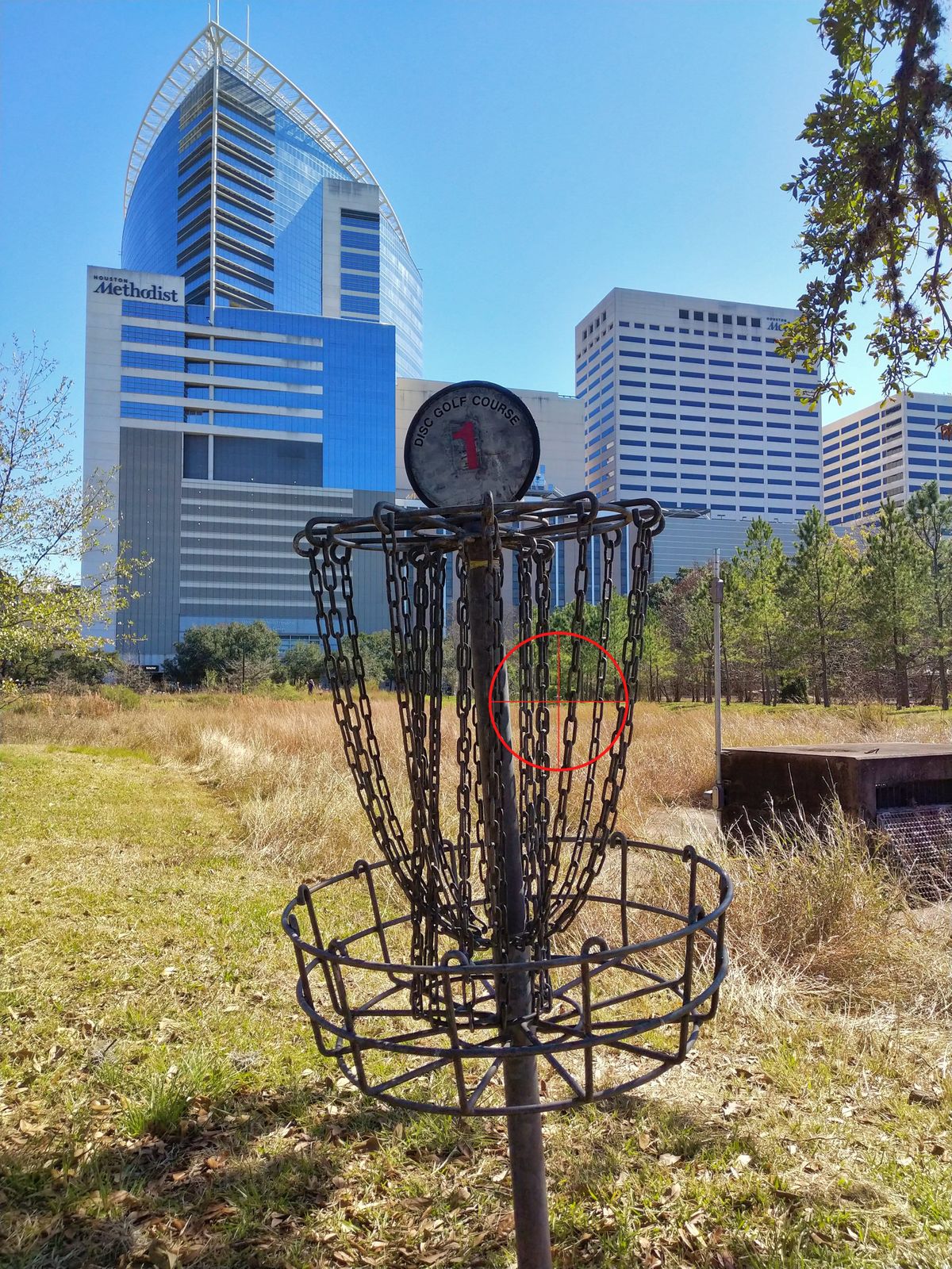 Hole 1 basket; Basket 2 in the background