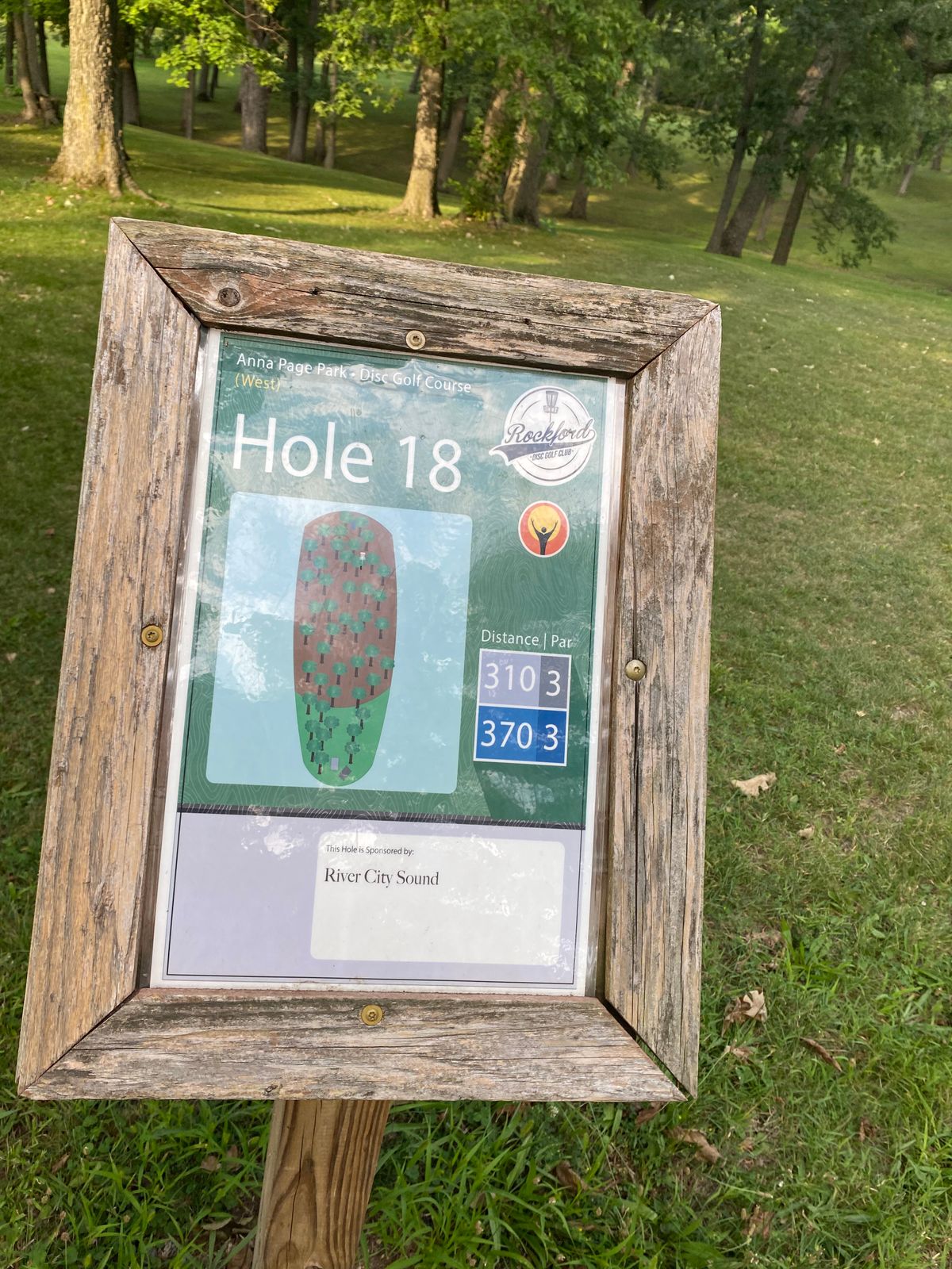 Hole 18 tee sign.