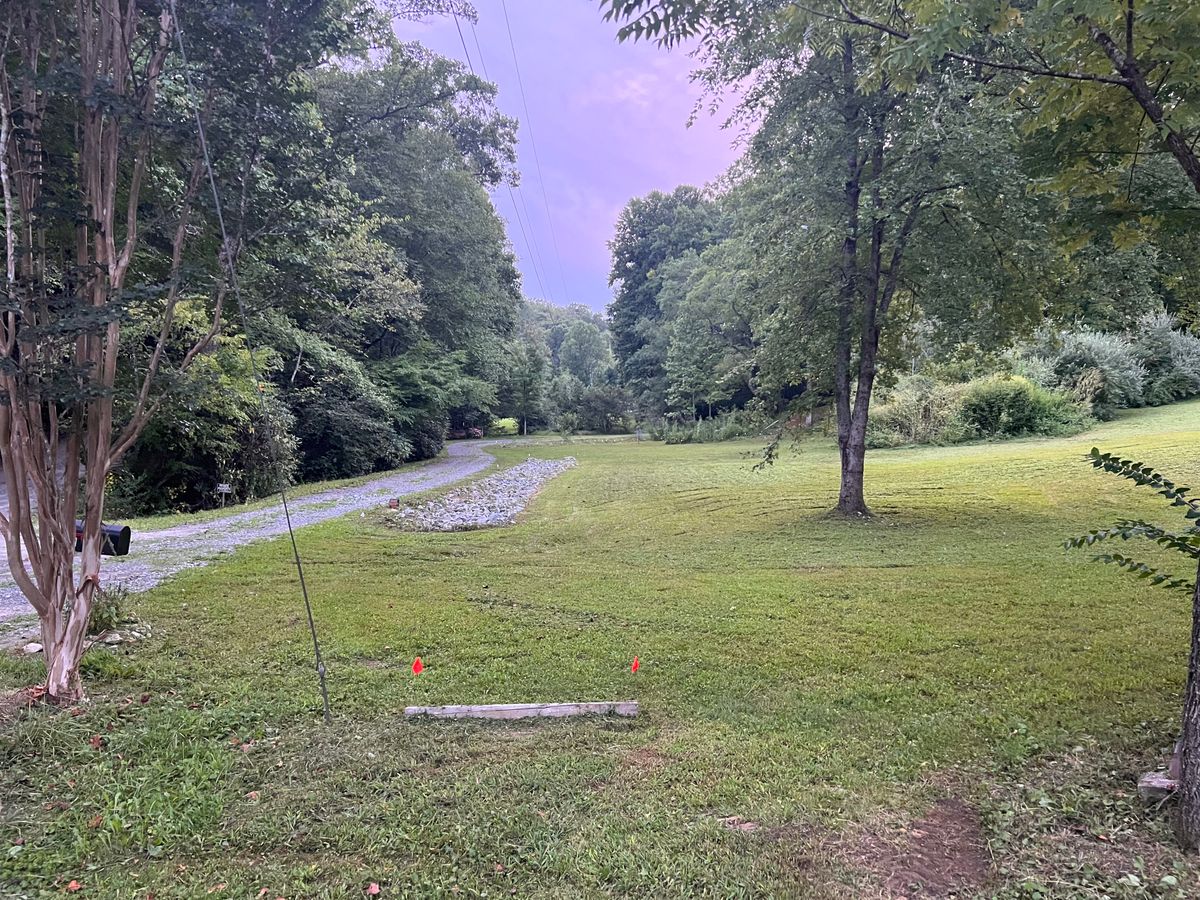 Down fairway 1. Avoid the rocks driveway and OB long.