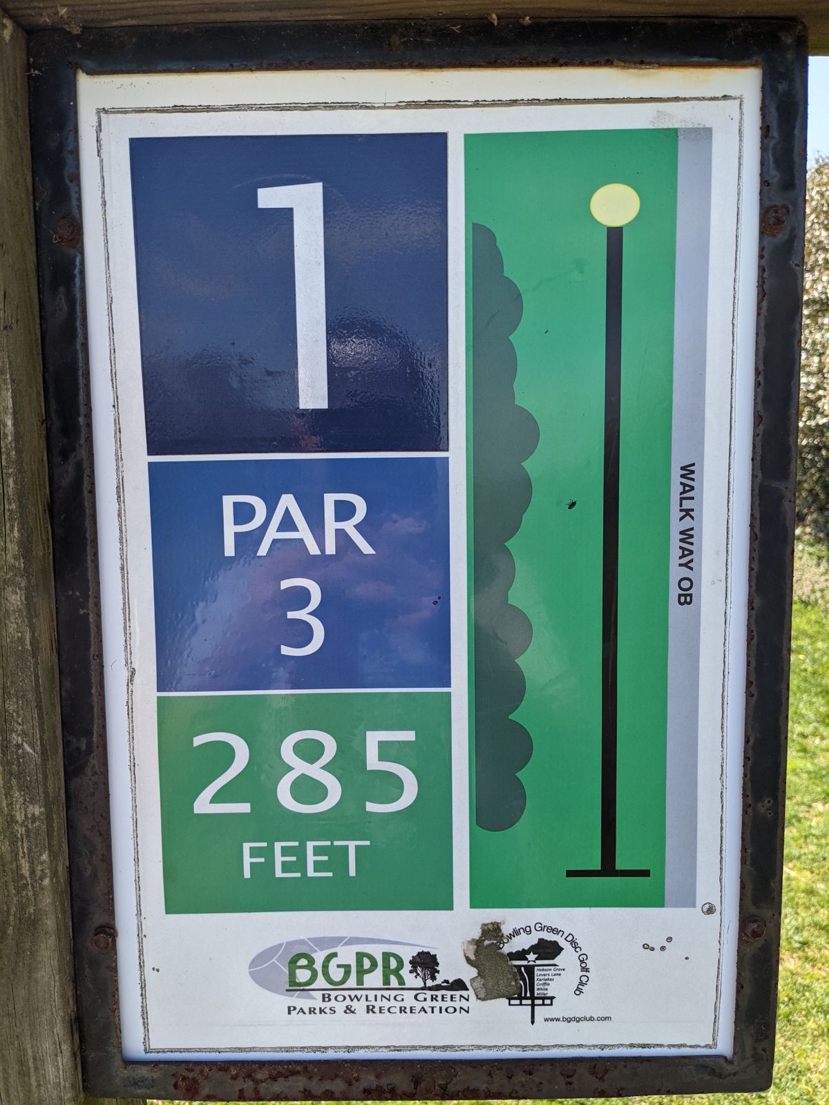 Hole 1 is an excellent starting hole.  Long enough to let you rip on a disc with no trees, a rarity on this course.  The only danger is long as the pin is 5 paces off a steep slope that runs into a OB field.