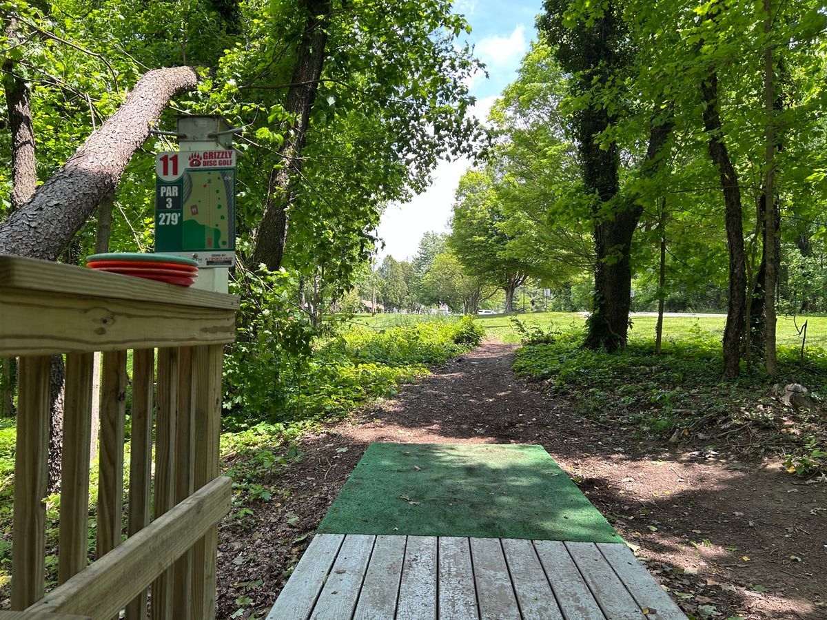 Hole 11 tee bench for players to rest if needed not shown