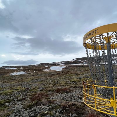 basket overlooking hills behind Drangnes