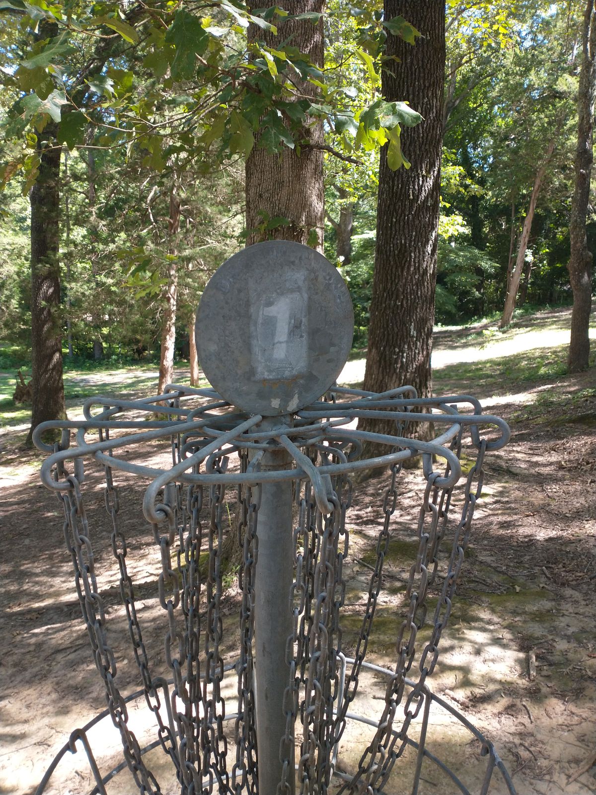 Hole 9 basket labeled 1.  This is near hole 1 and can be confusing.
