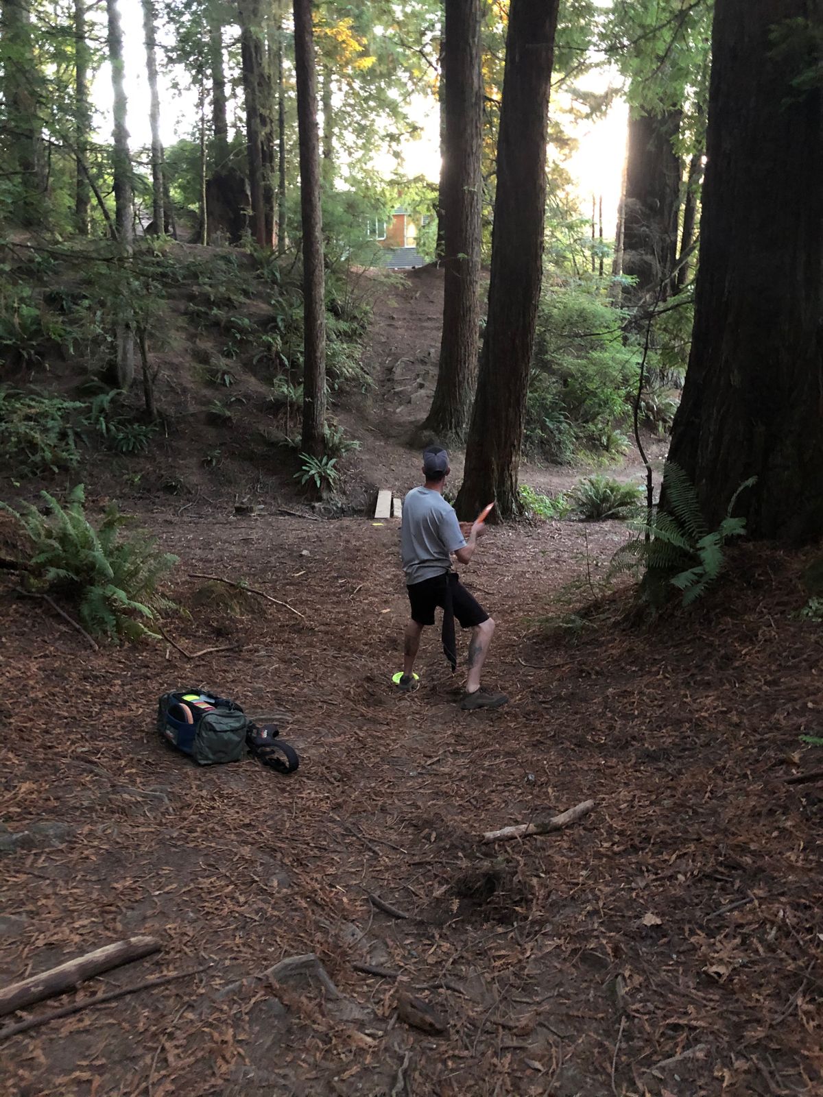 Hole 18, the basket is up to the left