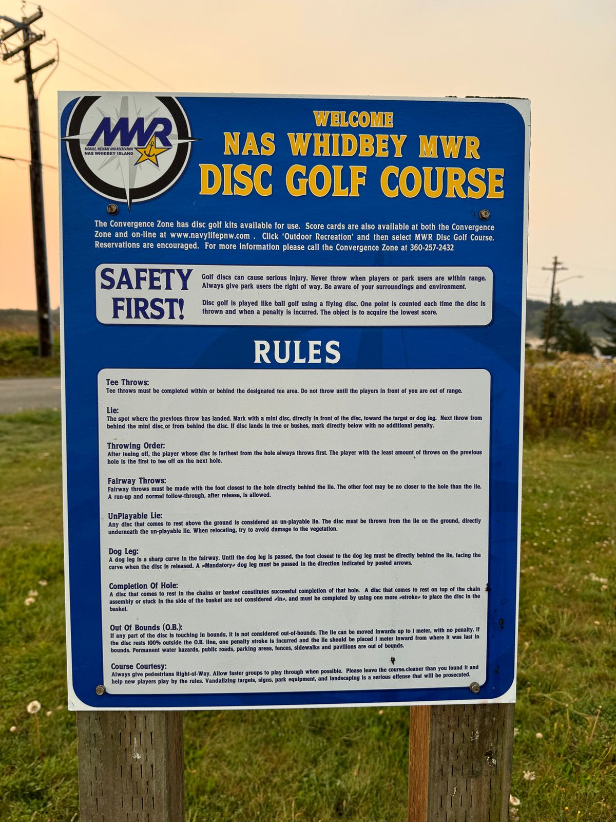 Sign at the first tee box.