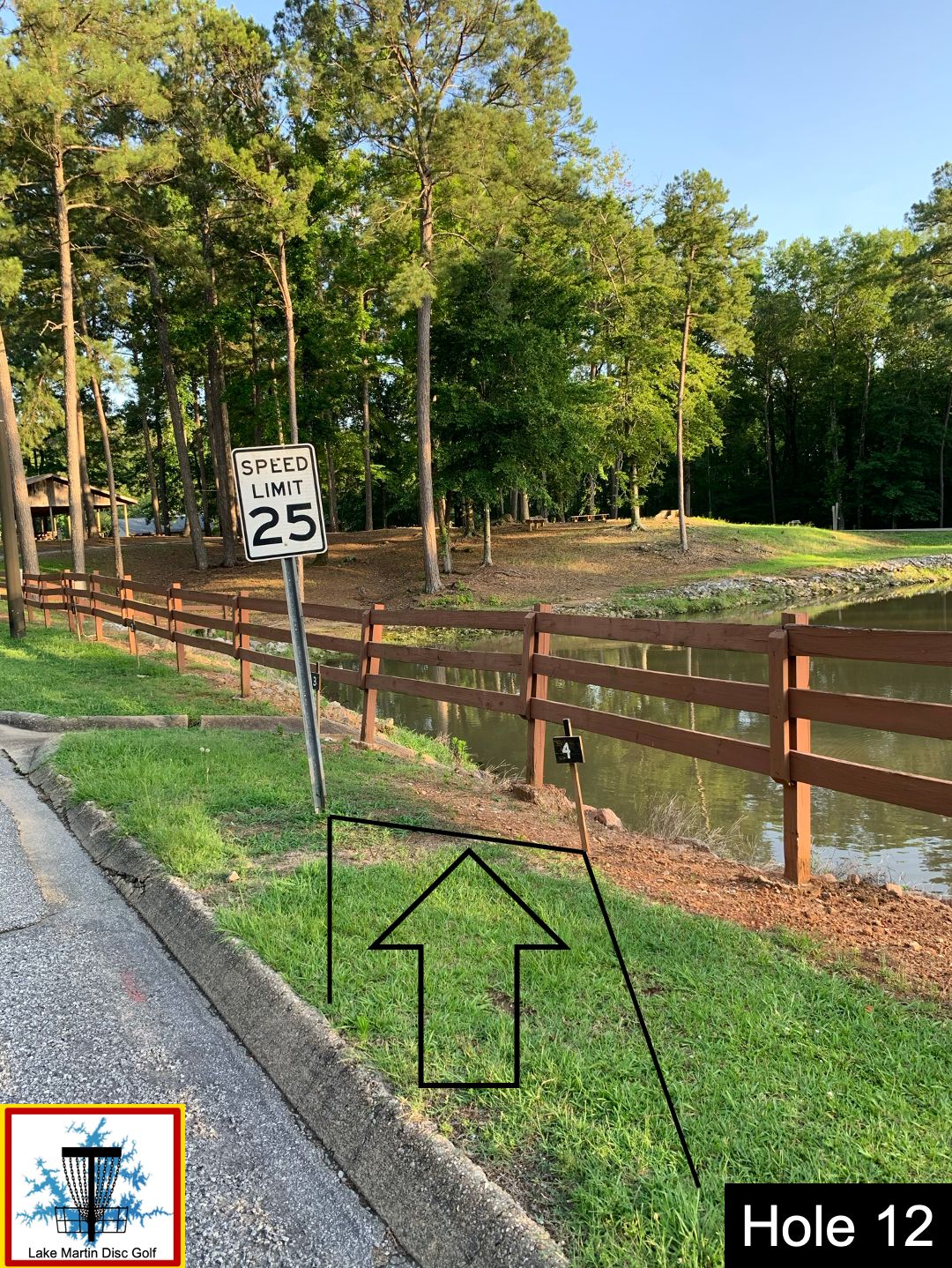 Speed Limit 25 sign downhill from 8 hole course 7th basket to 2nd basket