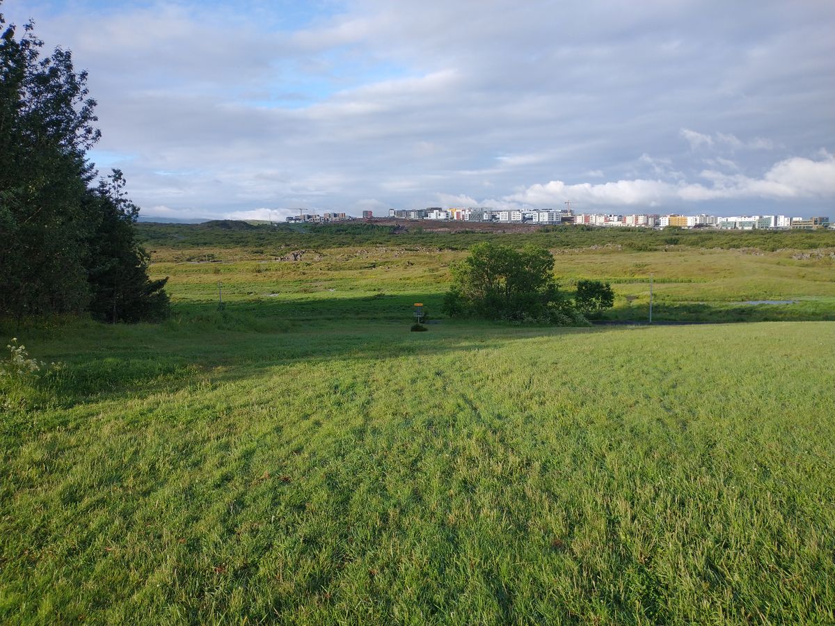 Hole 1 from tee. Open and downhill
