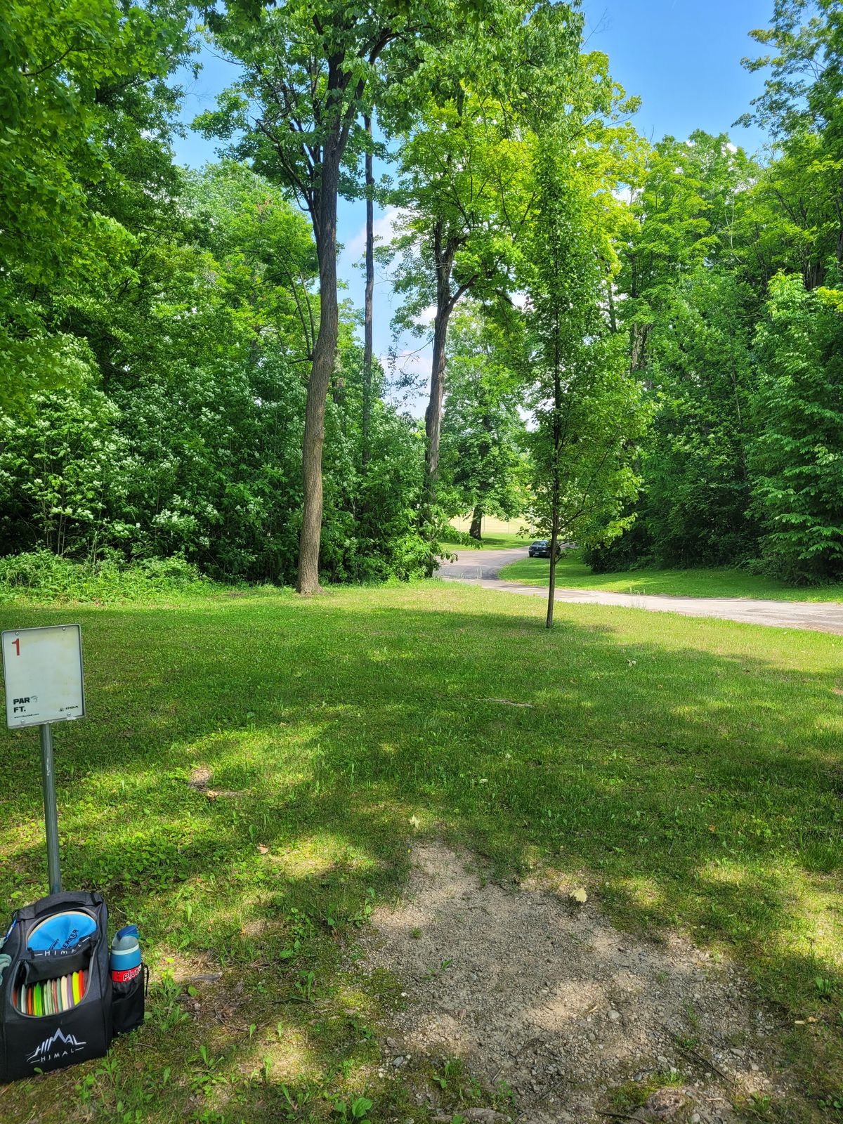 Hole 1 tee area with blind hyzer left
