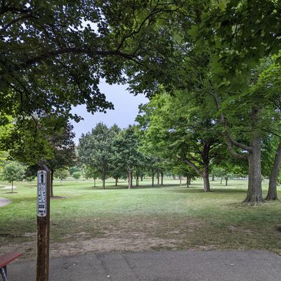Hole 1  Around the trees and to the right.
