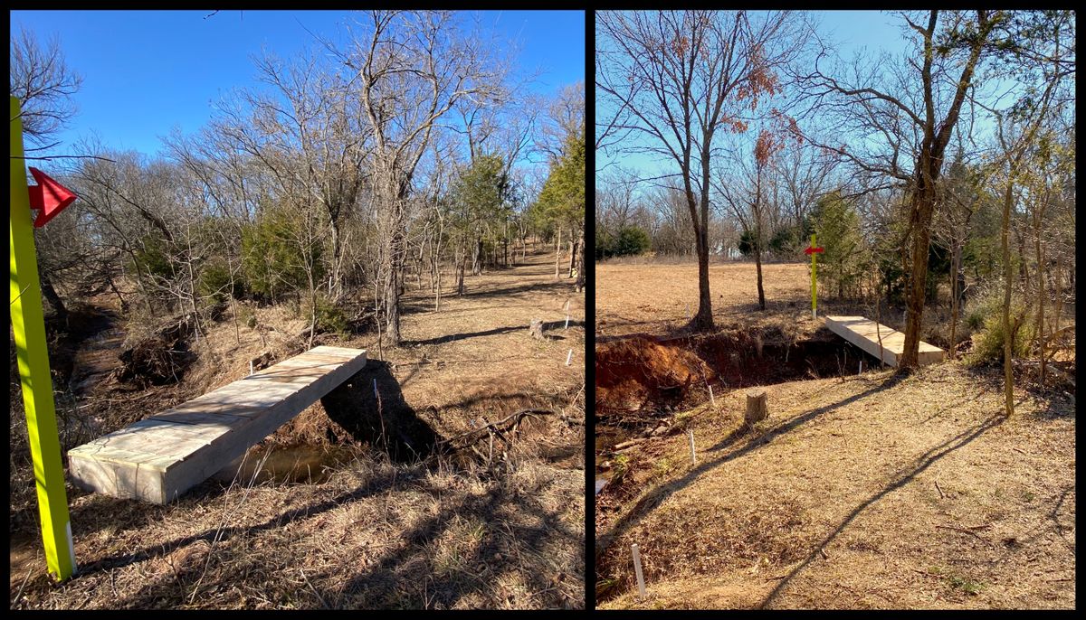 Bridge on #17 fairway—left–>back up fairway to Tee—
right–>across creek to approach to green