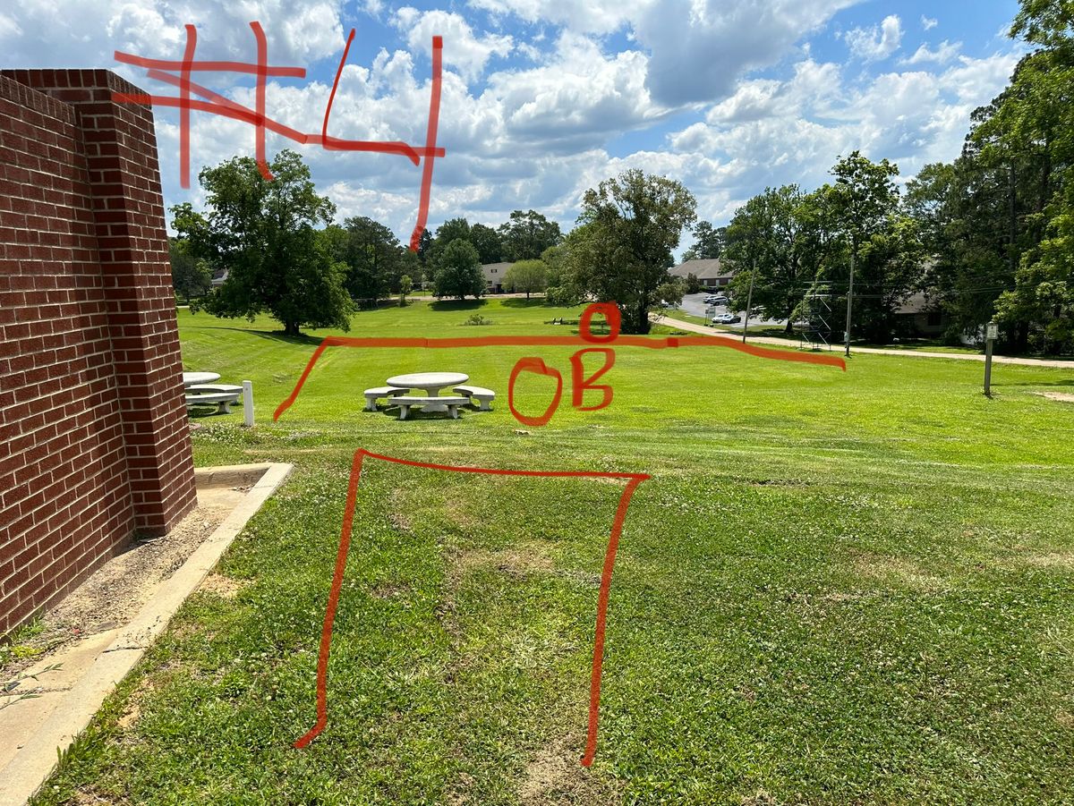 Advanced- Must land in lower field where basket is located. Upper field is OB.