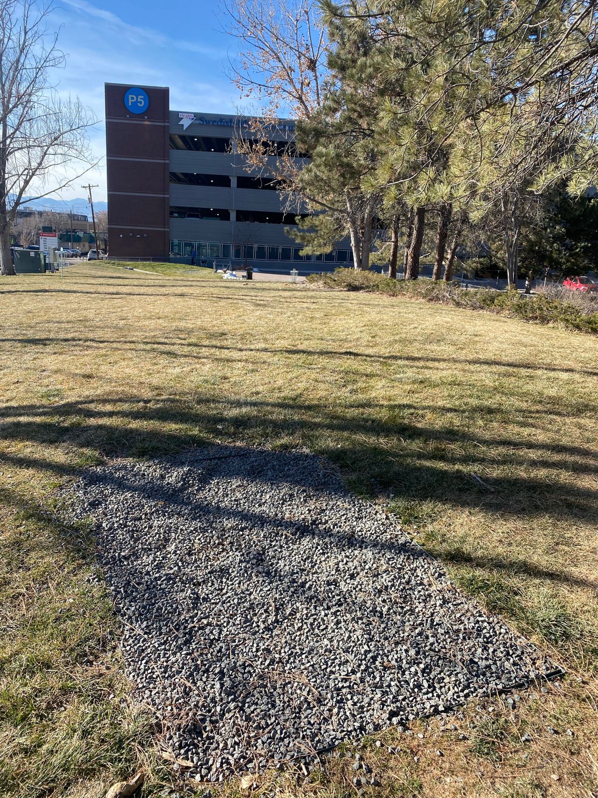 Hole 5. Basket is on the right just left of the trees. The basket on the left is hole 1.