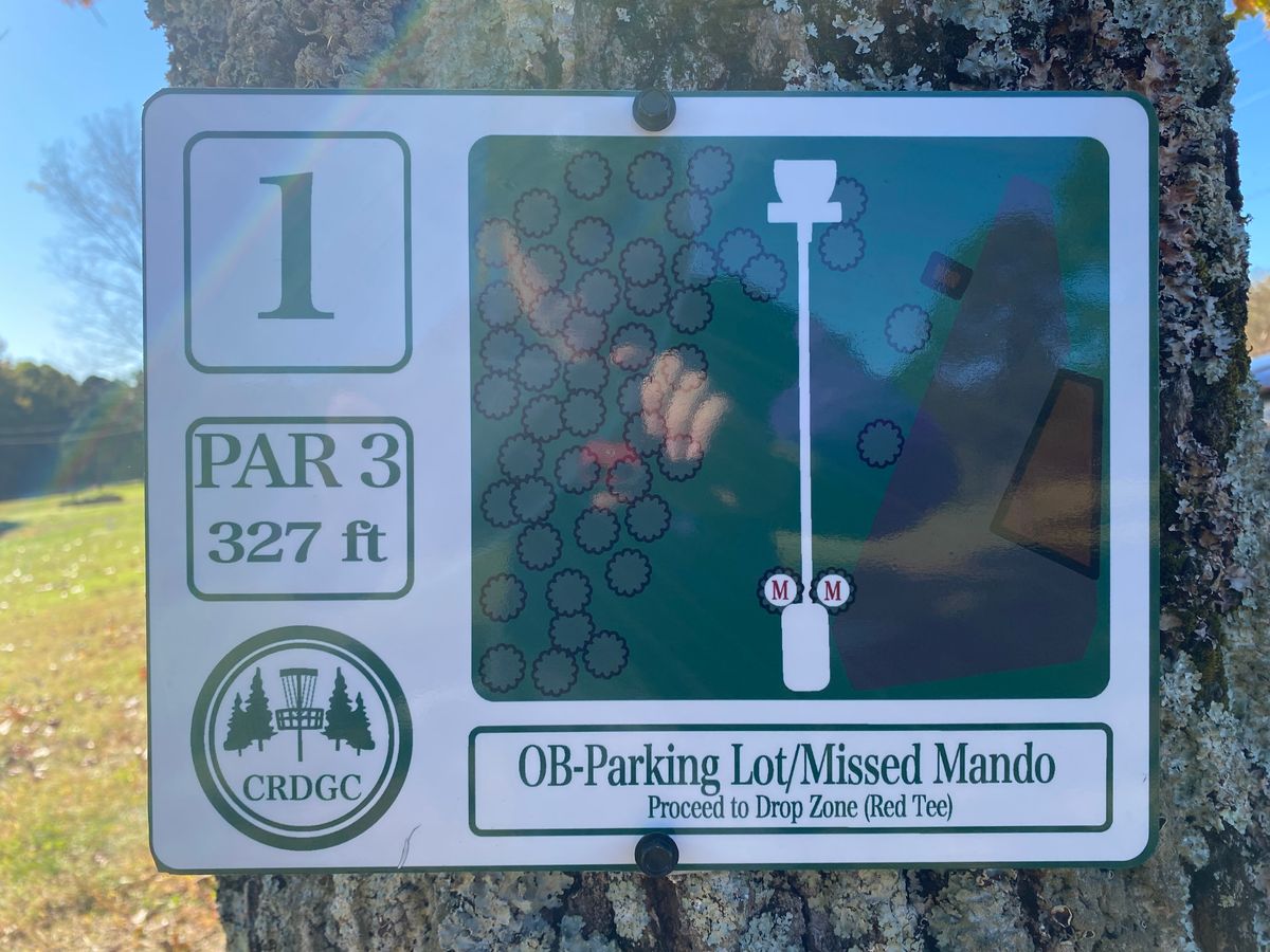 Hole 1 sign (white)