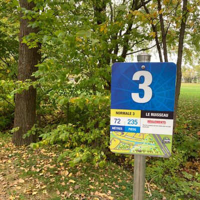 Départ #3, panier à gauche plus loin sur le terrain de l’autre côté du ruisseau
