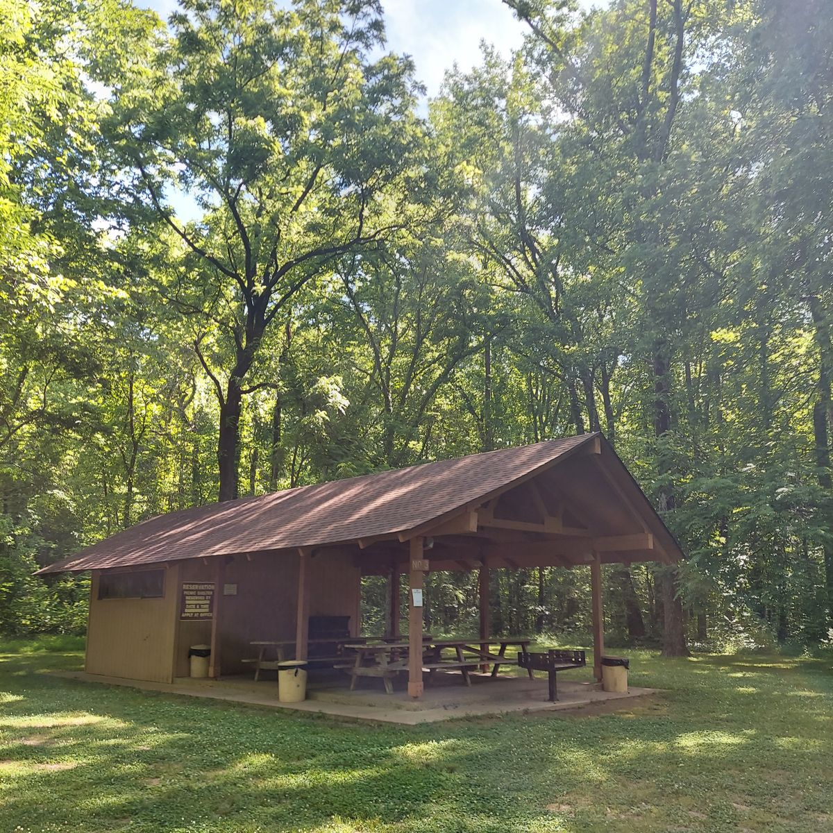 Nice picknick shelter with Men's and Women's restrooms in the back.
