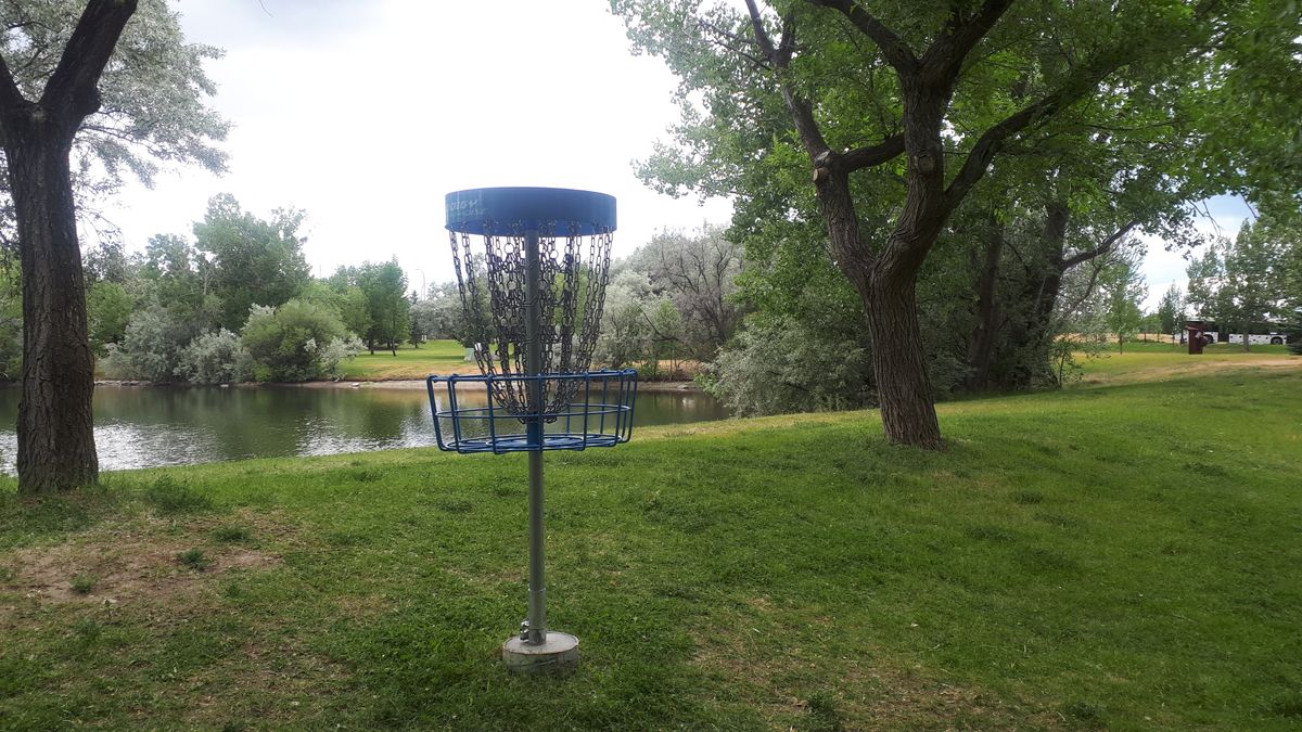 View of the water beyond the basket of Hole 8.