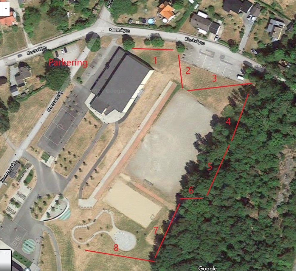 Layout. Markeringen är inte helt tillförlitlig. Mer en indikation på hur banan är upplagd.