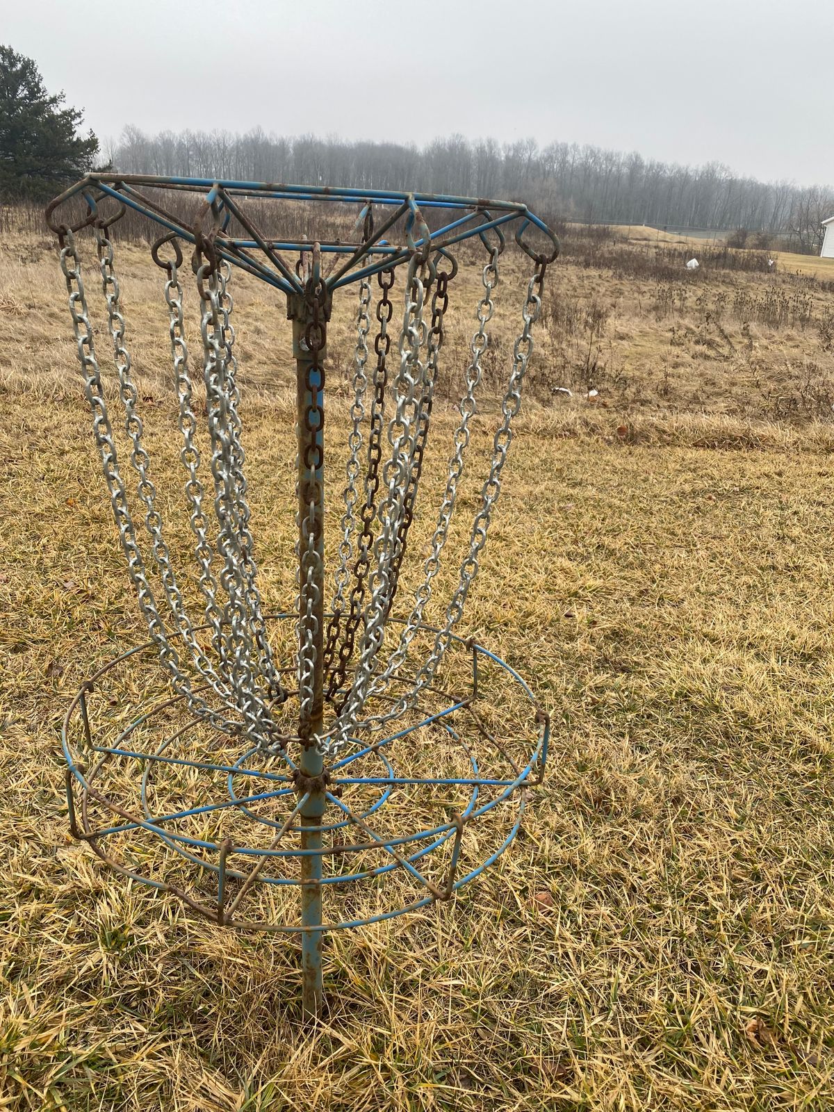 The tired, old baskets, though in disrepair, will still catch a well placed shot.