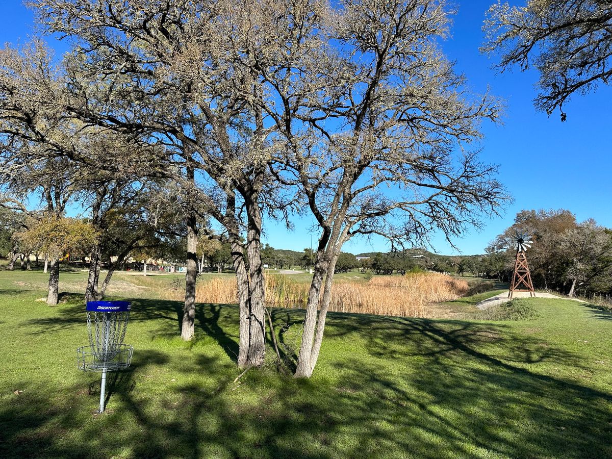 The back 9 have a few holes that play around this small lake/tank