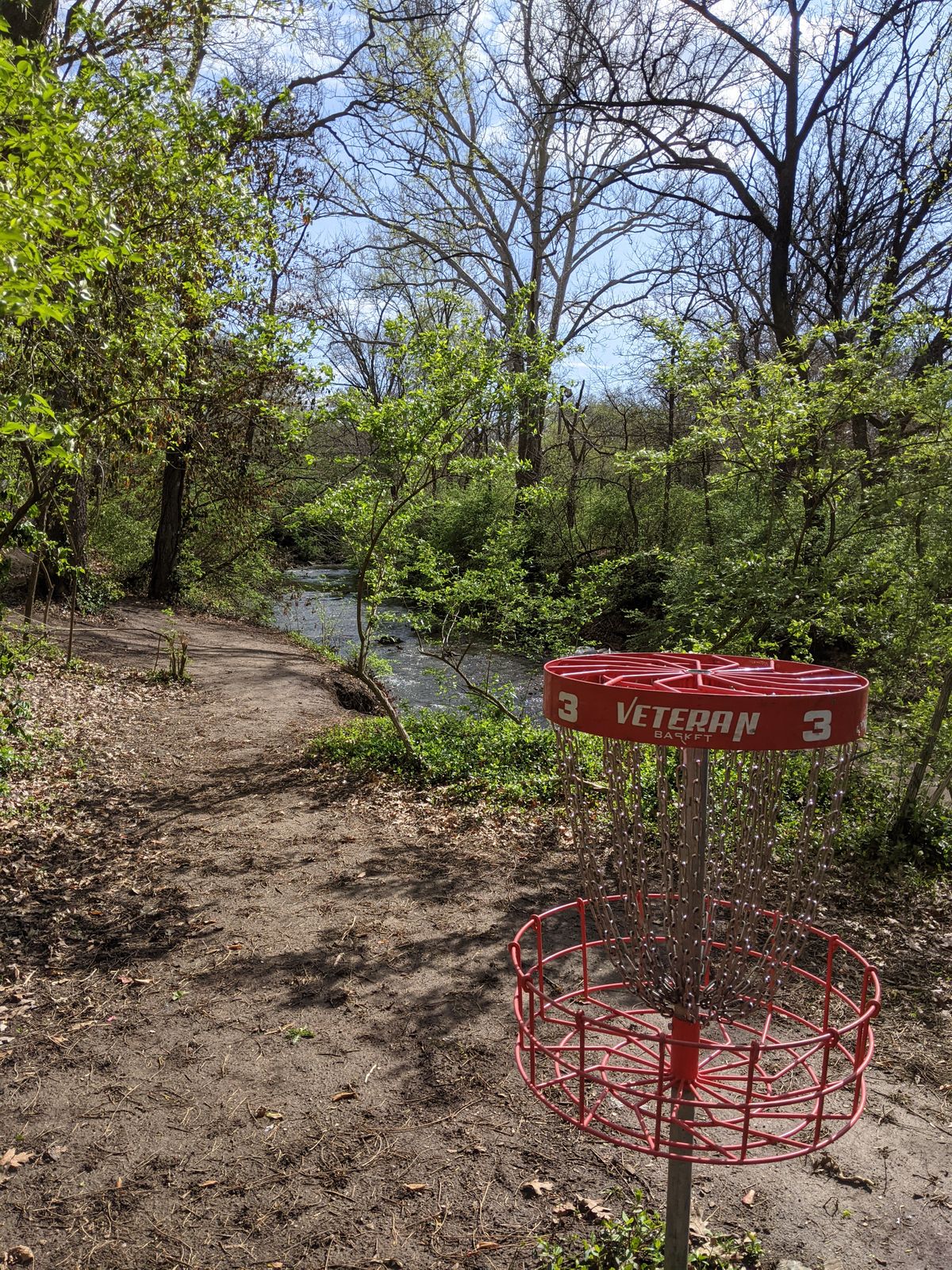 Basket 3 to 4's tee, don't overthrow, bring a retriever.
