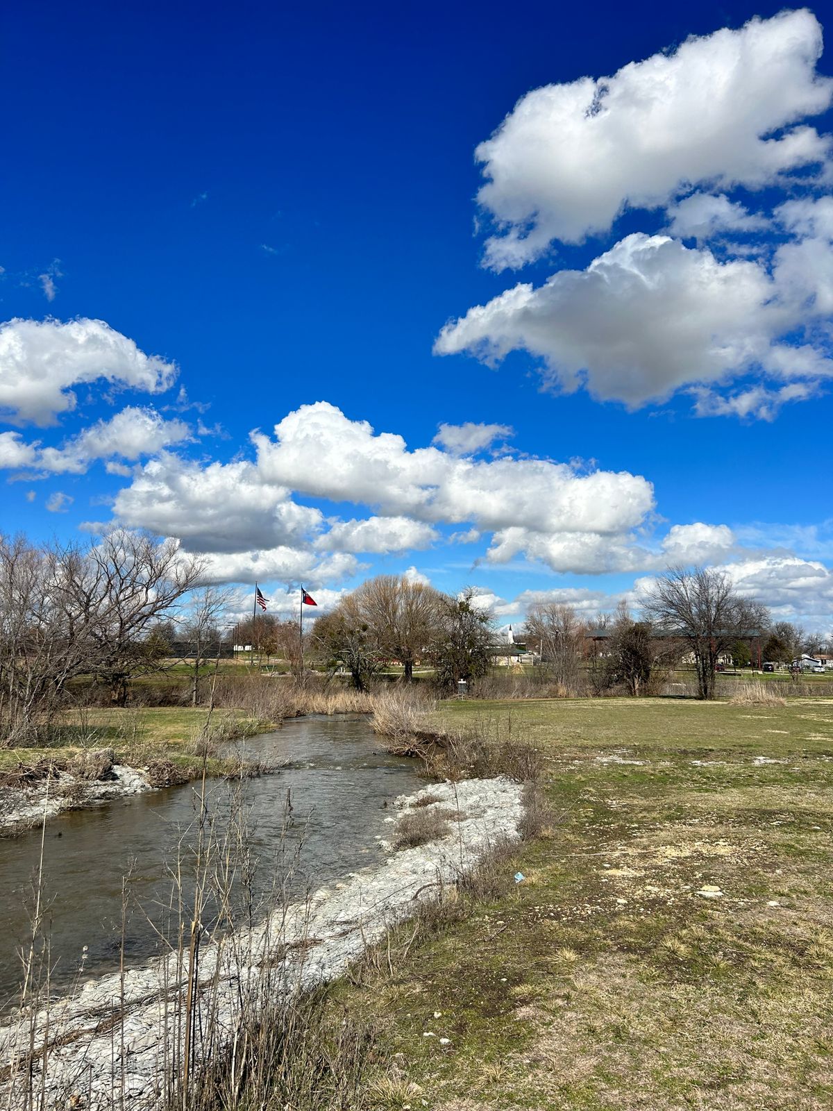 A creek runs next to and through some holes. Potential to lose discs