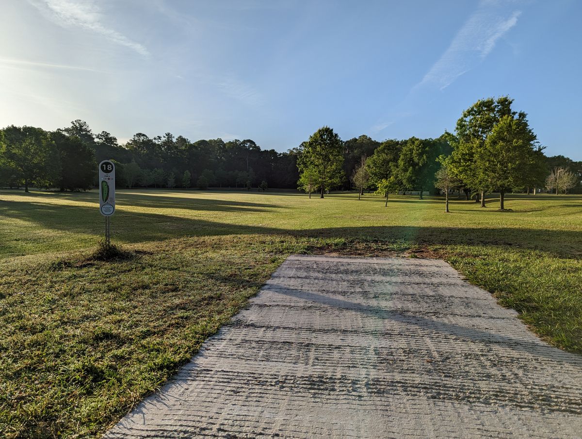 Hole 18 long pad looking down the fairway.
