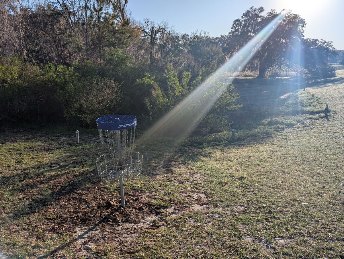 Hole 6 right basket looking back at the tee.