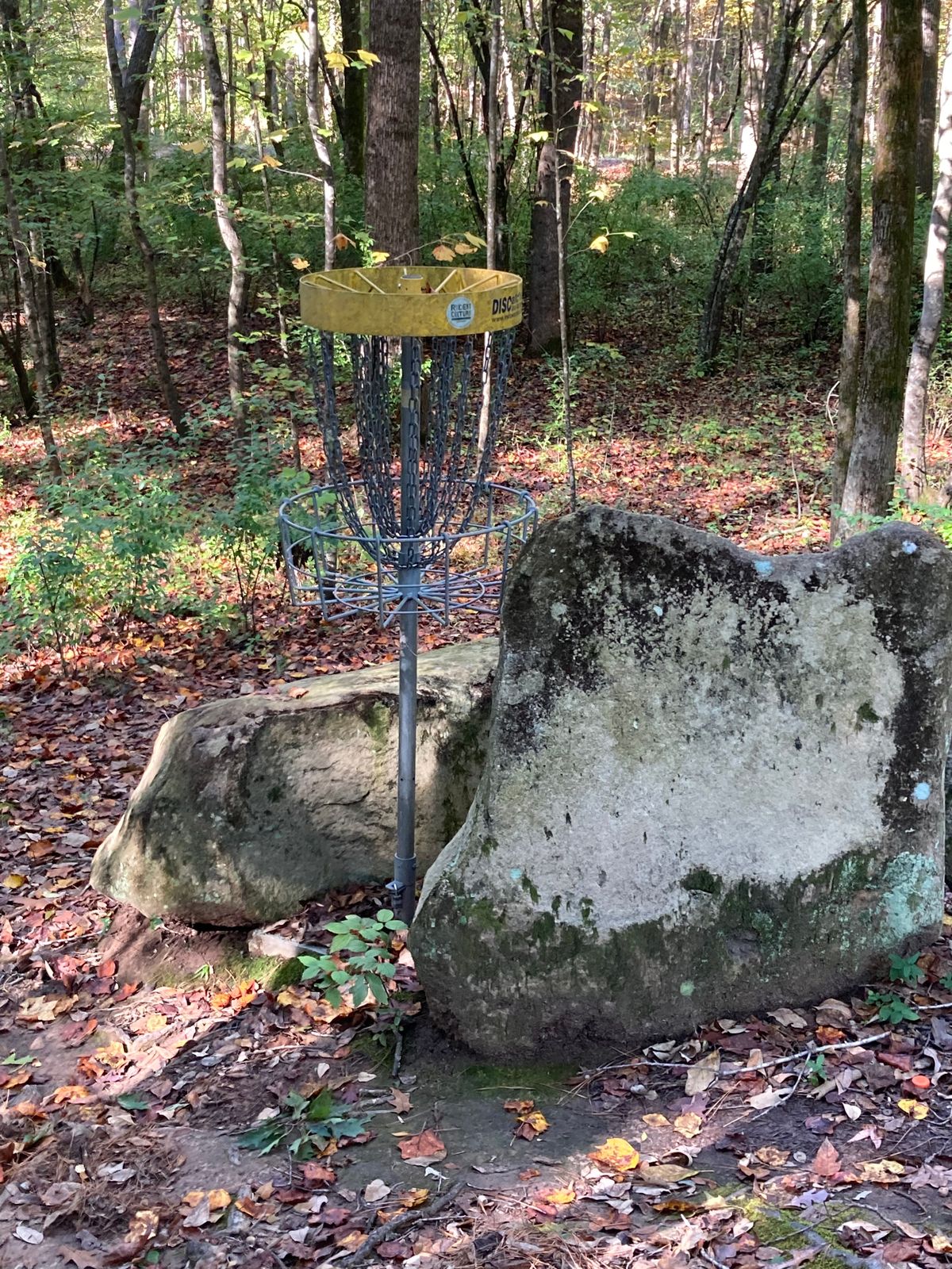 Basket for hole 3. Tee pad is up hill to between basketball and tennis courts.