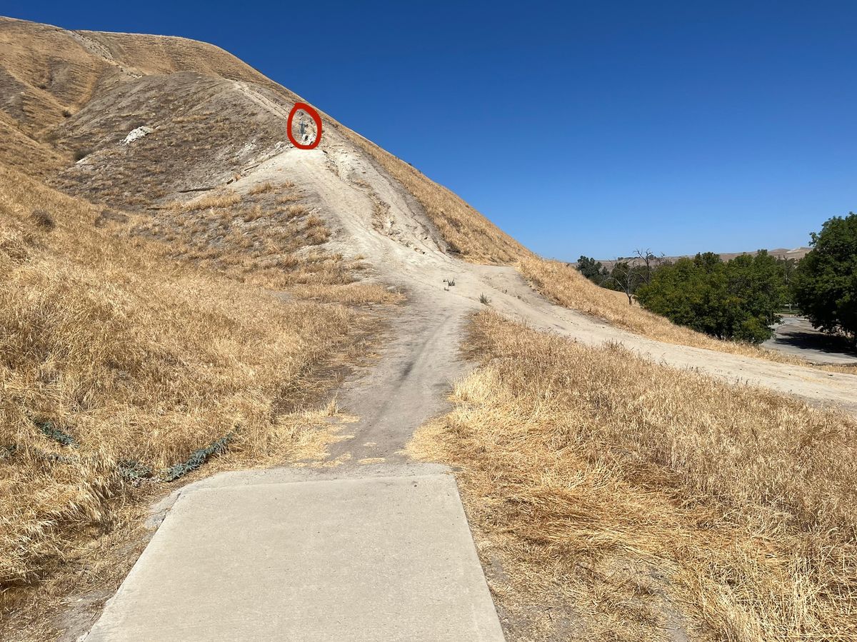 Hole 13 - very steep climb and drops off on both sides. Alt position is lower to the left.