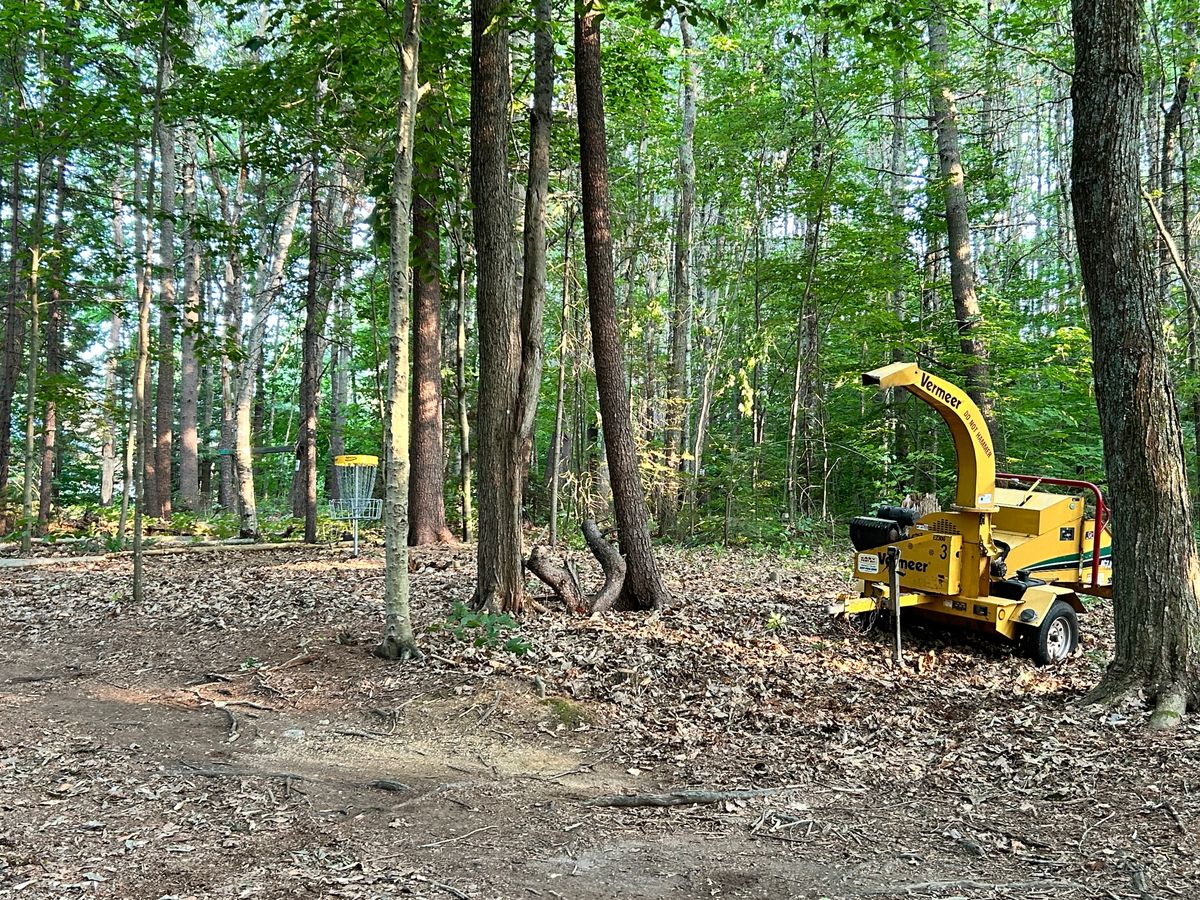 This summer we did some fancy driving and got our wood chipper right into the heart of the course, where 4, 5, 7, and 8 come together. We've still got some chipping left to do, but our July and August work made a huge difference.