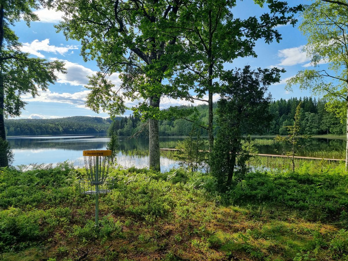 Hål 4 med badbryggan i bakgrunden.