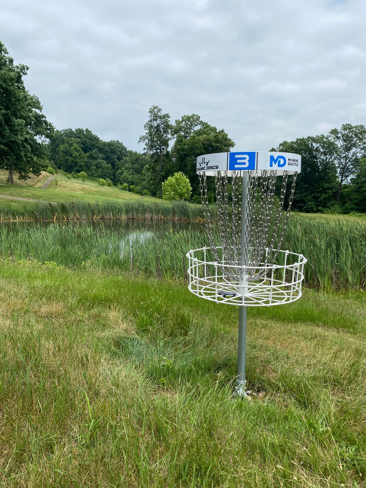 Basket in front of pond
